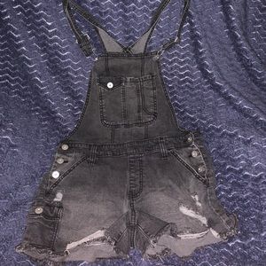 Denim overall shorts